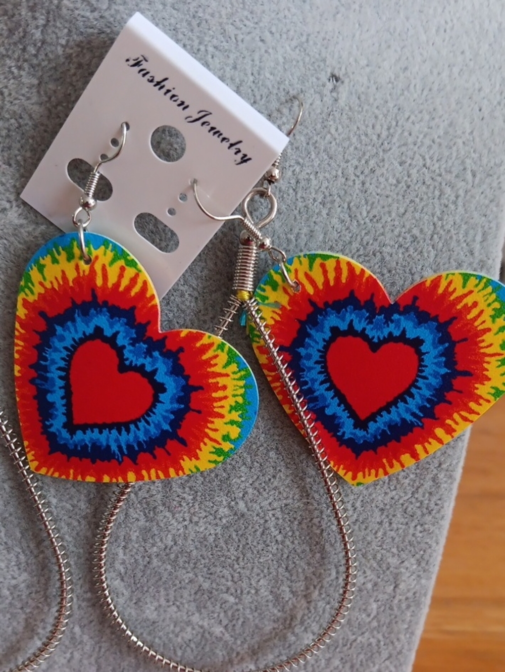 Rainbow Tiedye  Heart Drop Earrings  Handmade